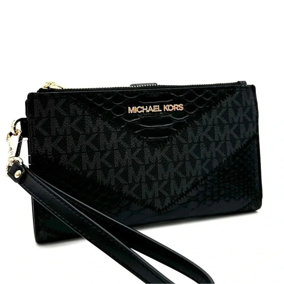 Michael Kors Large Double Zip Wallet Wristlet Black Multi - Picture 1 of 9